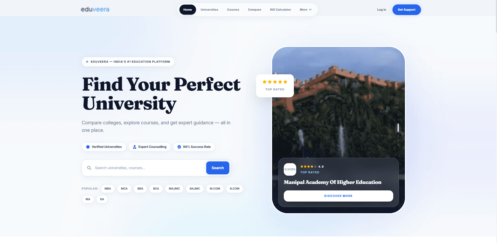 Architecture and user interface preview for EduVeera College Admission & Counselling Platform enterprise platform